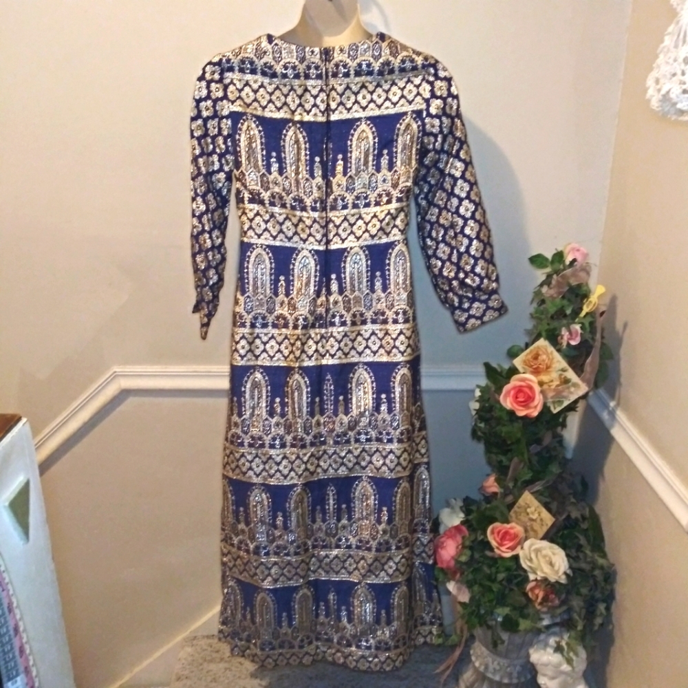 Vintage 1960's Bob Cunningham By Nellica Beitner Royal Blue & Gold Lame´ Gown - Picture 9 of 14